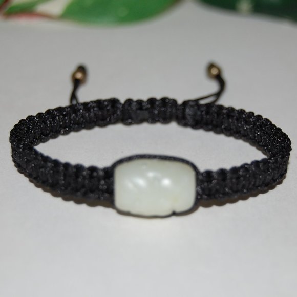 Jade Bracelet,Light Green Jade Carved Charm,Drawstring Shamballa Bracelet - Picture 3 of 3